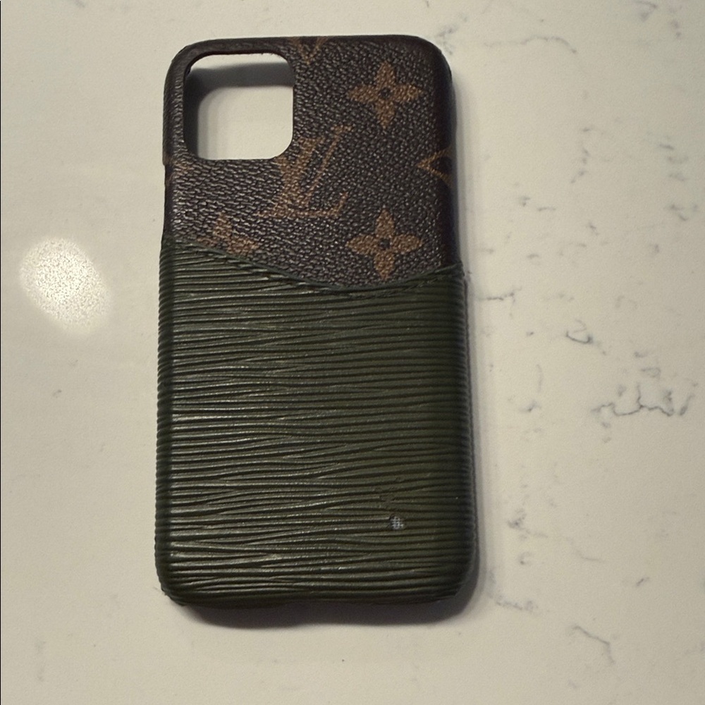 Louis Vuitton Brown Monogram & Olive Green Textured iPhone Case